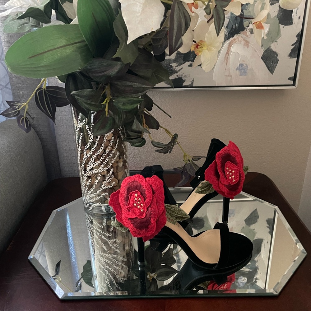Rose-Embroidered Sandals